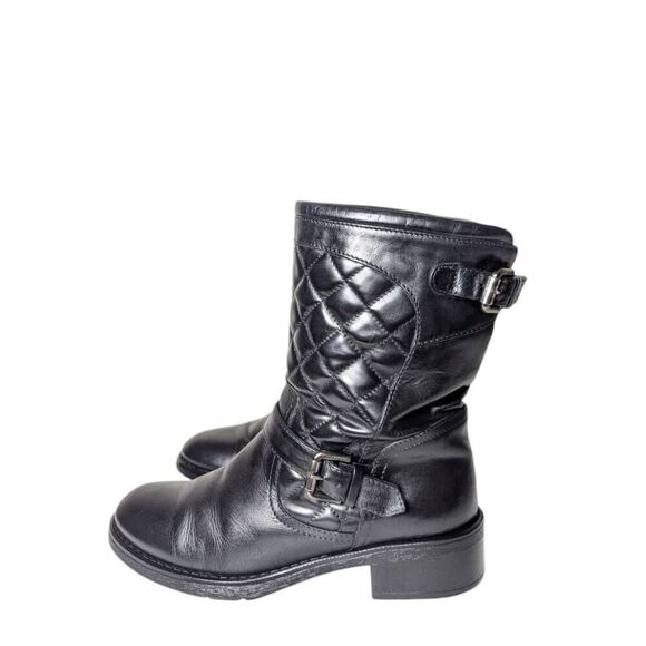AQUATALIA Sherry Quilted Black Leather Moto Boot Size 6.5 - Picture 2 of 10